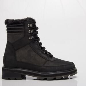 SOREL Women's Lennox Lace Cozy STKD Boot in Jet Black Leather size 8